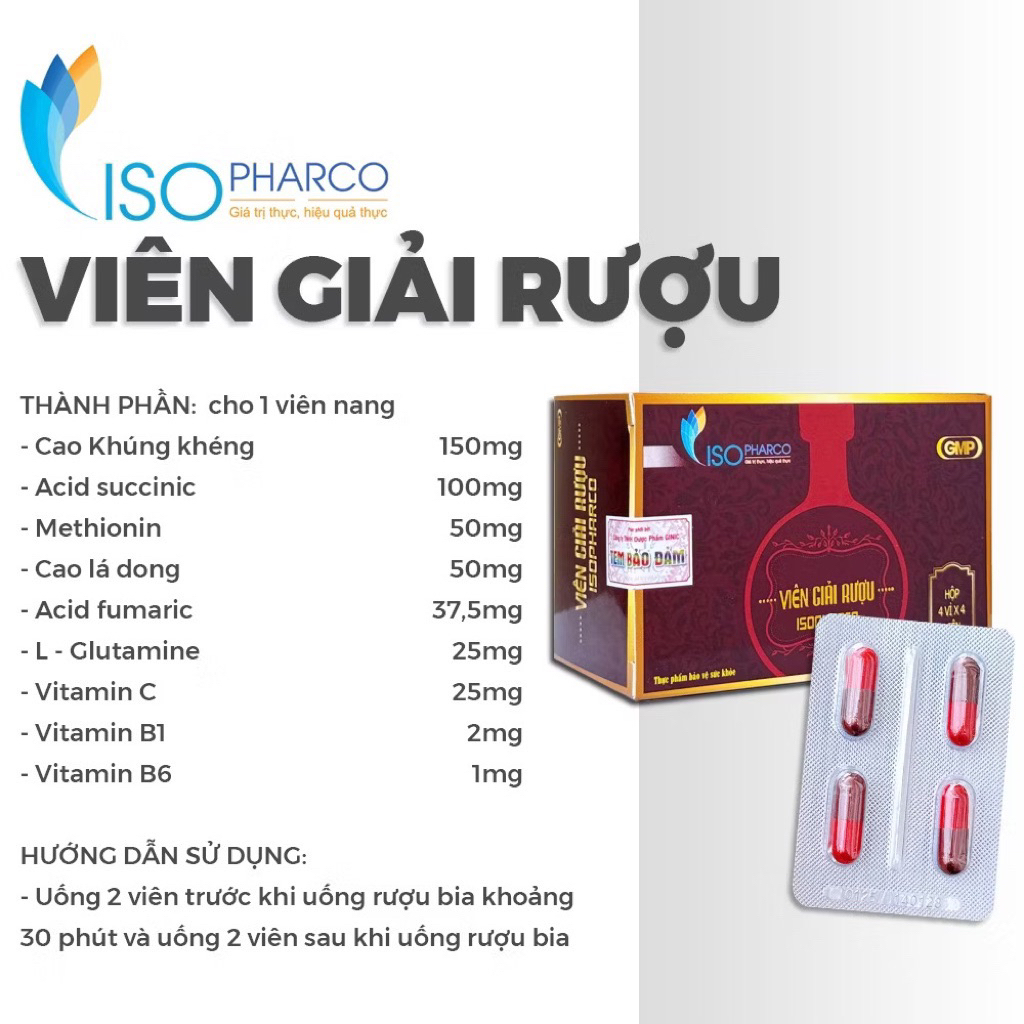 Viên giải rượu isopharco hộp 16v/4vĩ