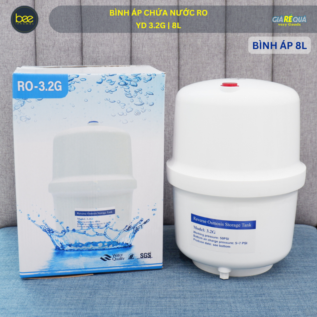 Bình áp máy lọc nước RO 3.2G 8L nhựa nguyên sinh – Kèm van – Phụ kiện máy lọc nước