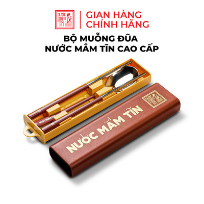 Bộ muỗng đũa inox Nước Mắm Tĩn cao cấp không gỉ kèm hộp đựng sang trọng du lịch, văn phòng an toàn, tiện lợi