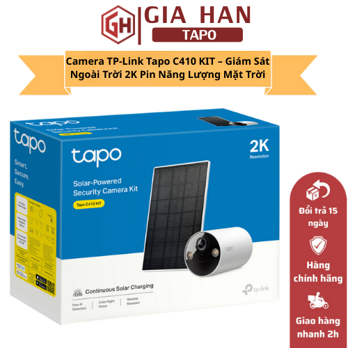 Camera WiFi Ngoài Trời TP-Link Tapo C410 KIT Camera Năng Lượng Mặt Trời, Độ Phân Giải 2K, Chống Nước