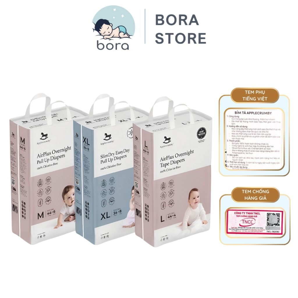 Bỉm Applecrumby chất liệu cotton mỏng nhẹ, thấm hút tốt cho bé