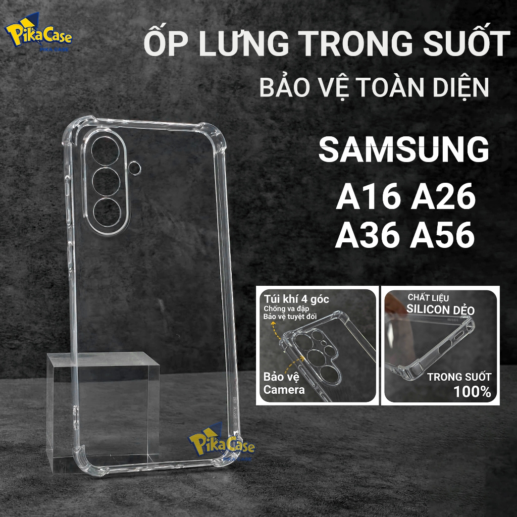 Ốp lưng Samsung A16, A26, A36, A56 5G pikacase trơn trong suốt | Ốp điện thoại SS galaxy dẻo bảo vệ 