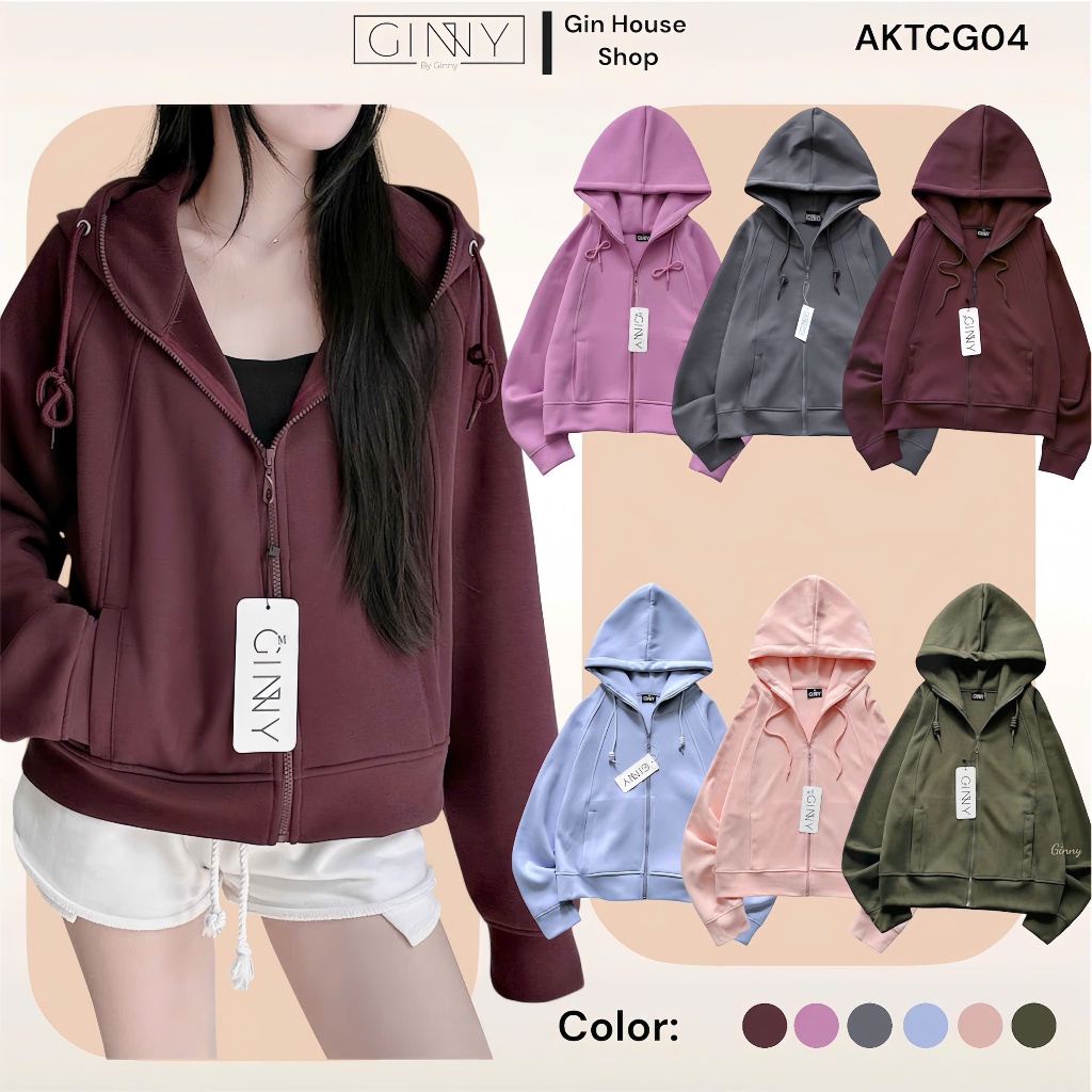 Áo Khoác Thun Hoodie Zip Ginny | Áo chống nắng ngăn tia UV thông hơi thoáng khí thời trang | Obi CG0