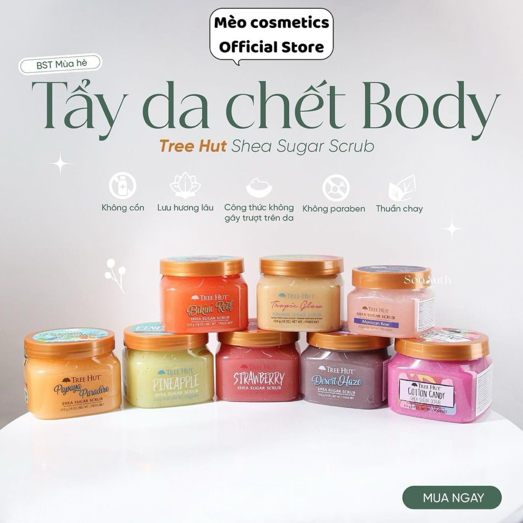 [CHÍNH HÃNG USA] Tẩy Da Chết Body Tree Hut Shea Sugar Scrub 500g