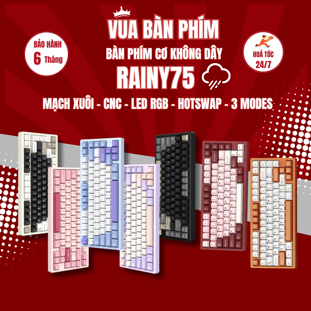 [Hàng Sẵn] Bàn phím cơ không dây Rainy75 | rainy 75 nhôm CNC, mạch xuôi, 3 modes, leg rgb , hostswap, keycap pbt | BigBuy360 - bigbuy360.vn