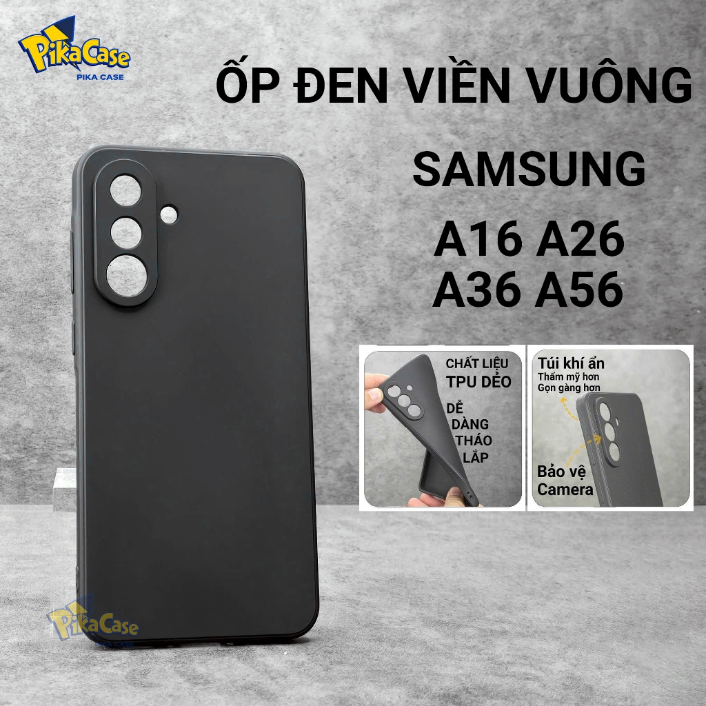 Ốp lưng Samsung A16, A26, A36, A56 5G pikacase trơn màu đen | Ốp điện thoại SS galaxy dẻo bảo vệ cam