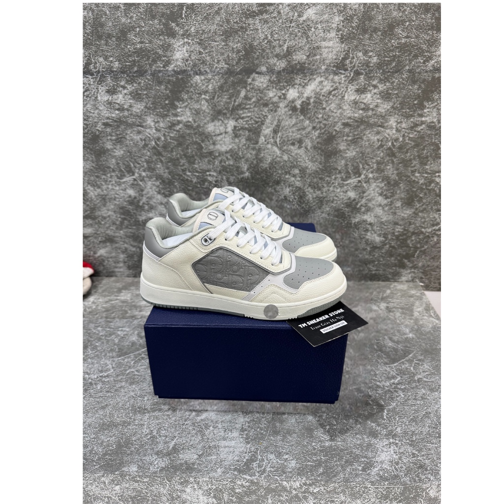 Giày luxury trắng xám dập b27 cổ thấp dành cho nam nữ