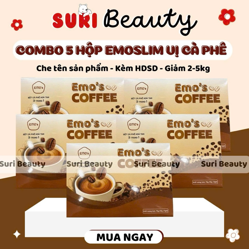 (MẪU MỚI) Combo 5 Hộp Giảm cân Vị Cà Phê - Giảm cân Emoslim Chính Hãng