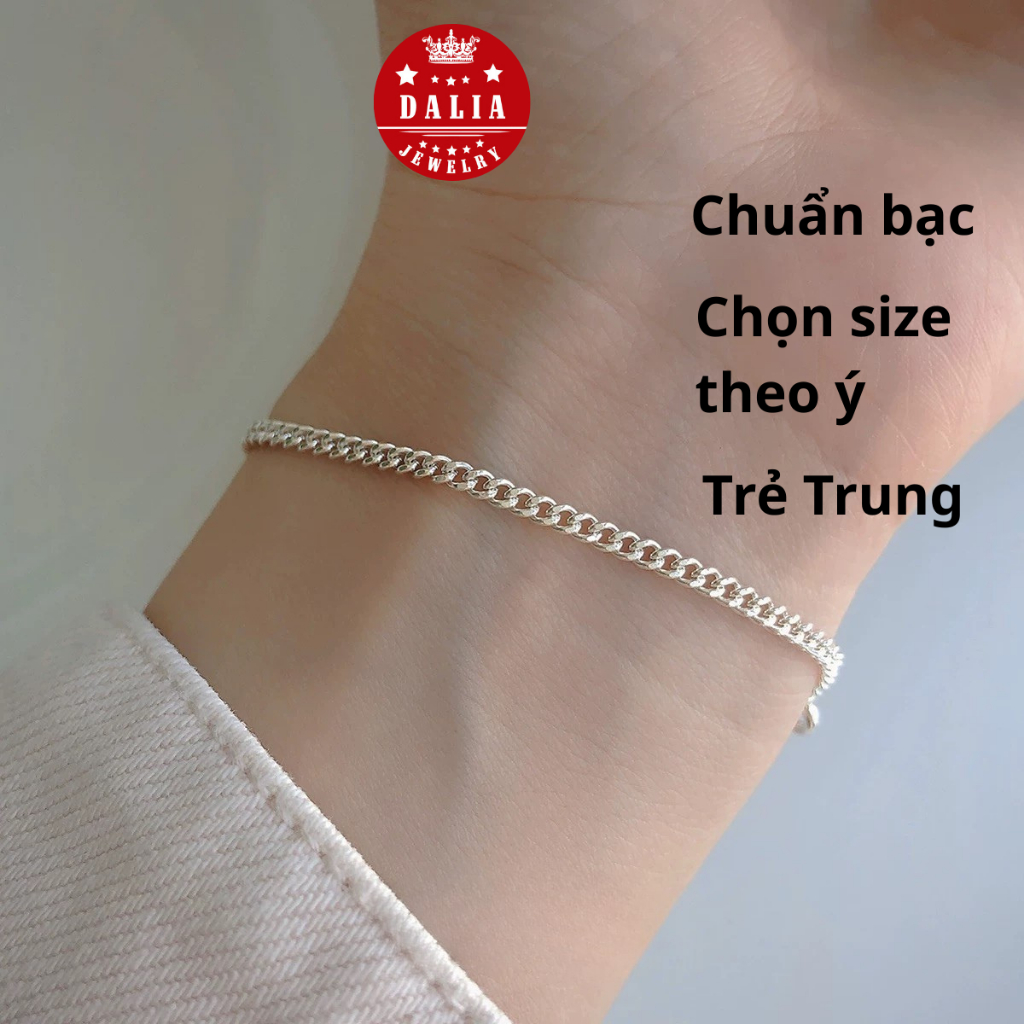 Lắc tay bạc cho nữ, cho nam basic DaLia jewelry lắc bạc nữ dạng thuôn dẹt chuẩn bạc chỉnh size theo 