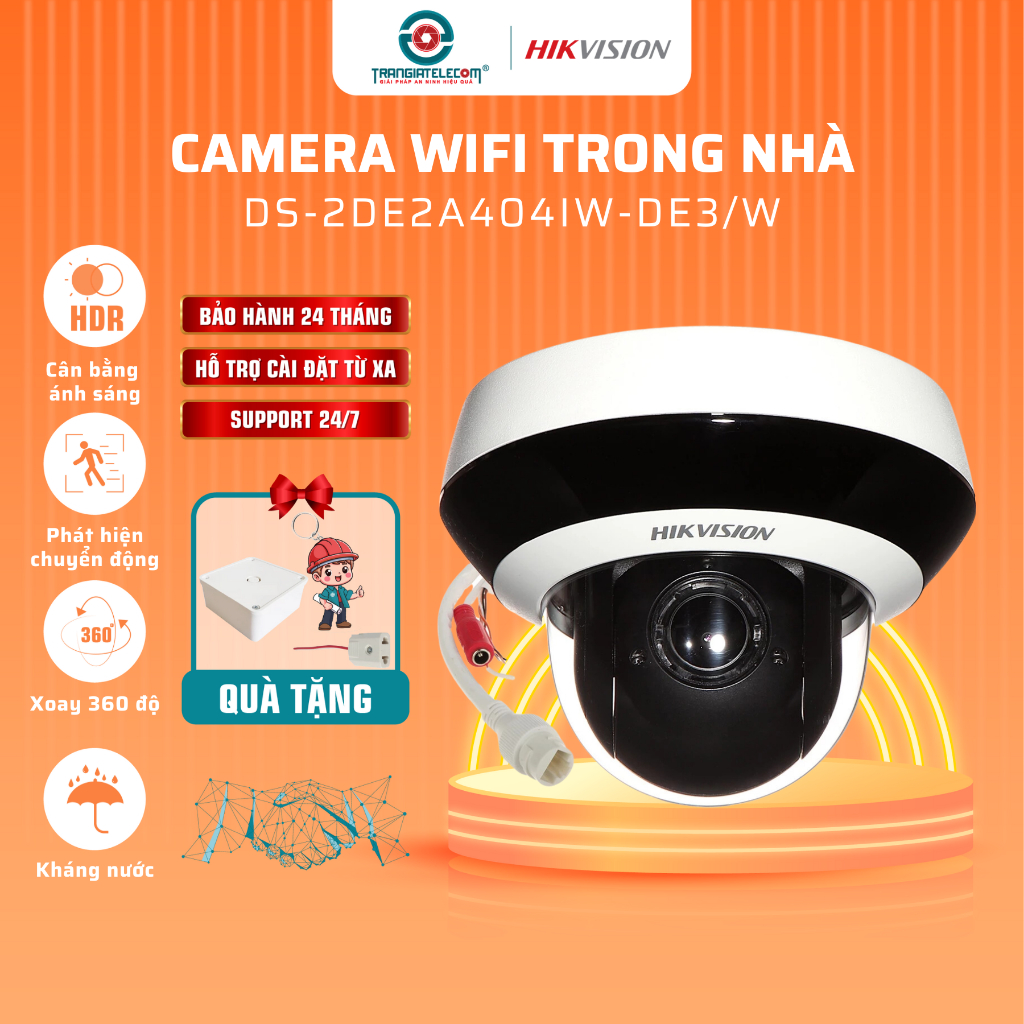 Camera IP wifi Hikvision 4MP quay quét, zoom 16x DS-2DE2A404IW-DE3/W Chống nước - TRANGIATELECOM