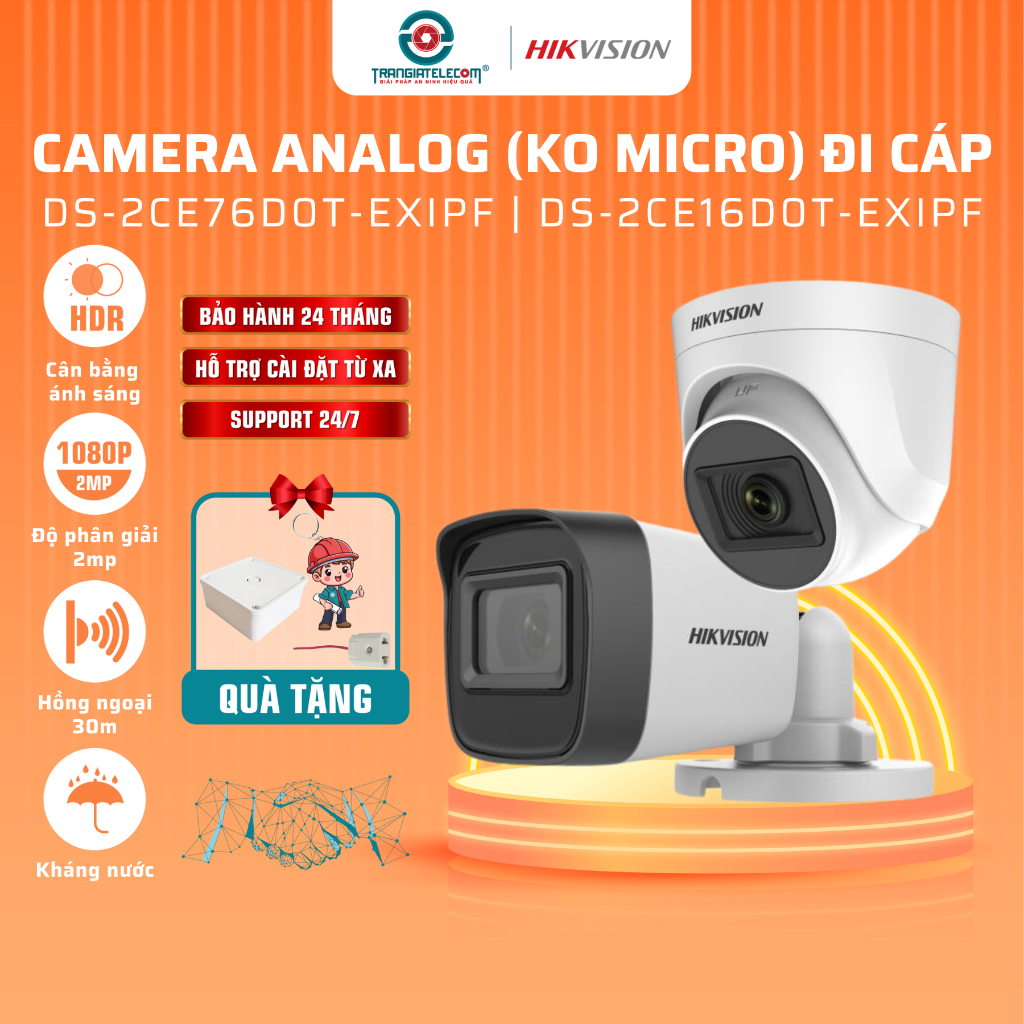 Camera HD-TVI Analog HIKVISION 2MP DS-2CE76D0T-EXIPF , DS-2CE16D0T-EXIPF Chống nước - TRANGIATELECOM