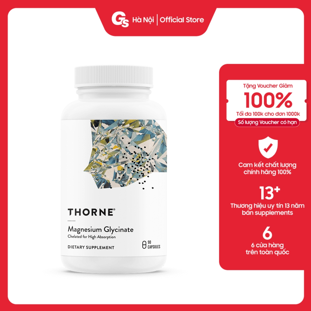 Viên uống magie Thorne Magnesium Glycinate (Mỹ) giúp giảm stress, hỗ trợ giấc ngủ - Gymstore