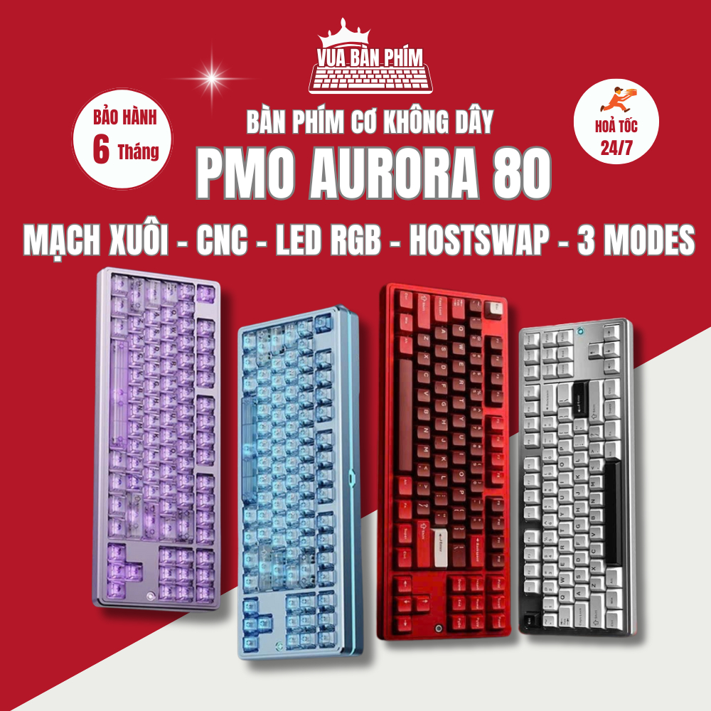 Bàn phím cơ không dây Aurora 80 | aurora80 , layout TKL , nhôm CNC, mạch xuôi, 3 modes, leg rgb , ho