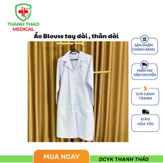 Áo Blouse trắng thân dài, tay dài - Áo Blouse cho bác sĩ, thẩm mỹ viện, phòng khám