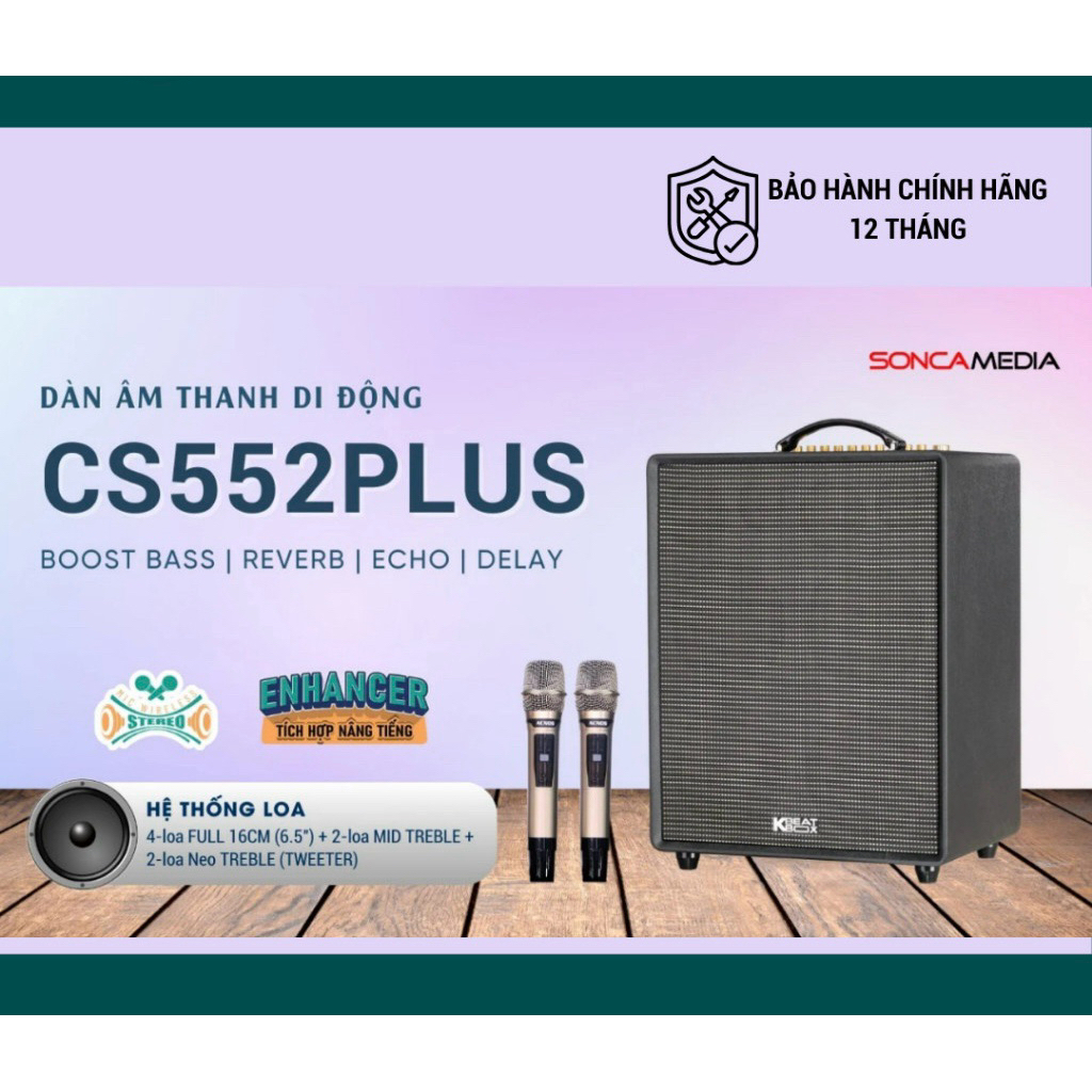 Loa Karaoke Xách Tay Công Suất Lớn Acnos CS552 PLUS, 1200W Max, 4 Loa Bass 16cm, 2 Mic UHF Karaoke