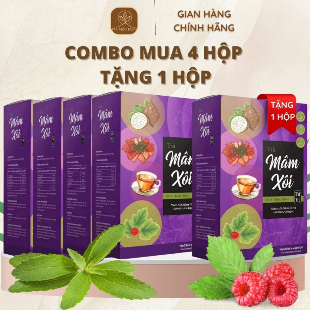 (TMX-05) Combo Mua 4 Hộp Tặng 1 Hộp Trà Mâm Xôi Tứ Vị - Lá Mâm Xôi, Sâm Tố Nữ - Trà Mộc Lành