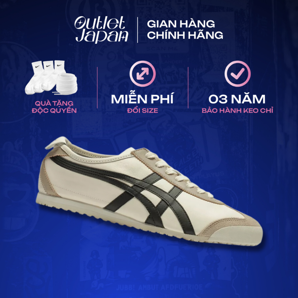 Giày Onitsuka Tiger chính hãng, Onitsuka Tiger Mexico 66 Ivory/Black real fullbox, bảo hành 03 năm J