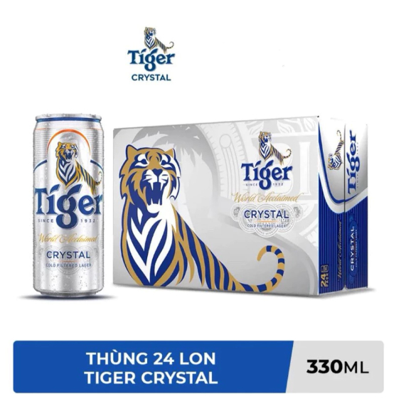 Thùng 20 Lon Bia Tiger Bạc Crystal 330ml Hương Vị Tinh Khiết Chính Hãng
