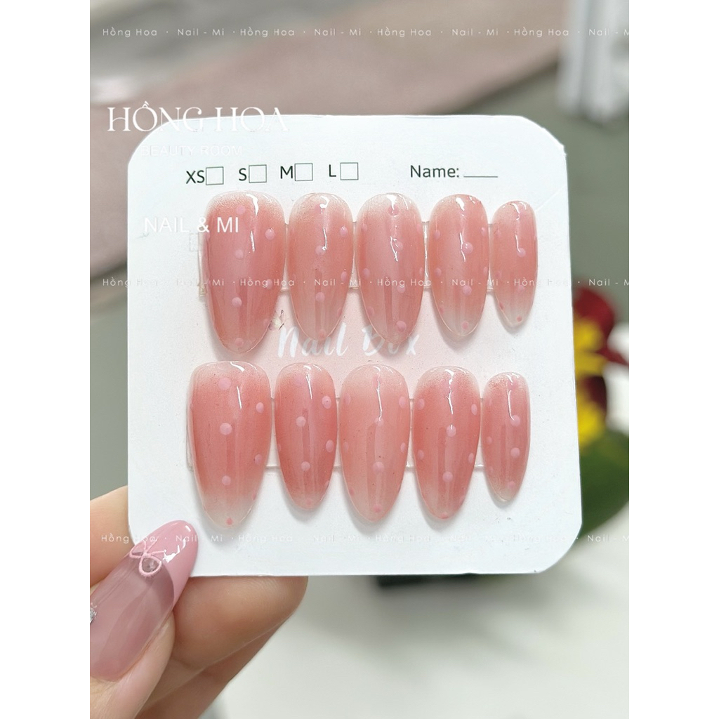 H60 Nailbox thiết kế ombre hồng chấm bi có tráng gương trong suốt