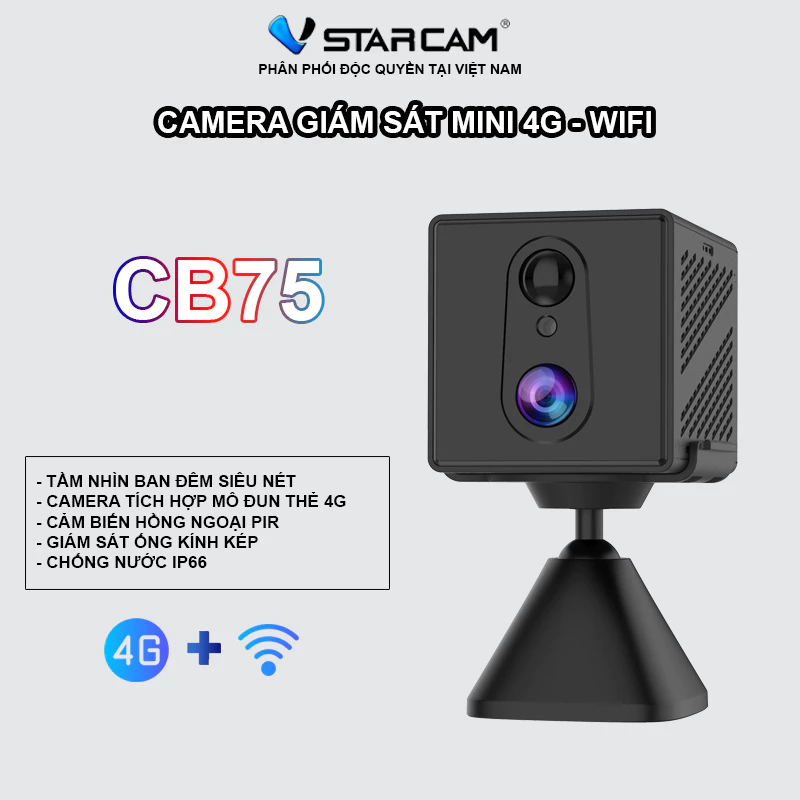 Camera wifi mini Vstarcam CB75 dùng sim 4G, CB70W dùng wifi nhỏ gọn