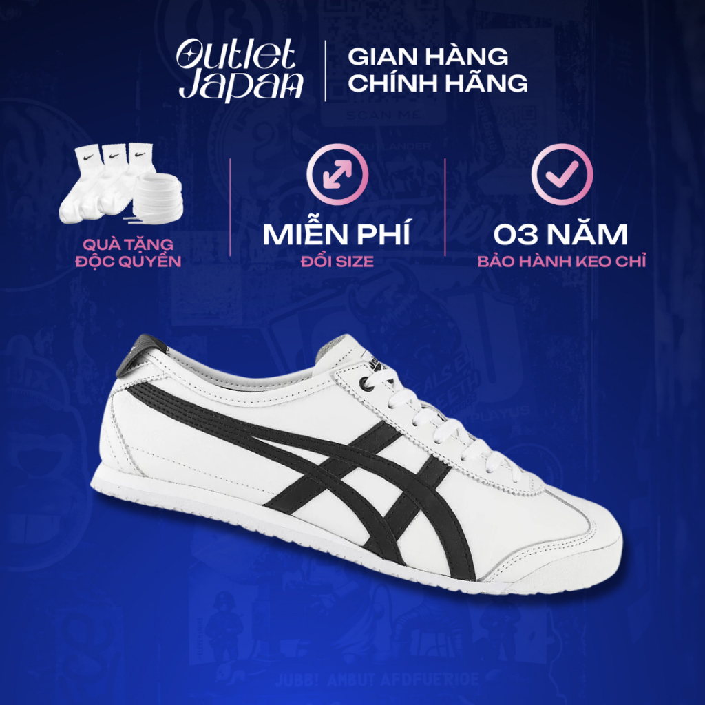 Giày Onitsuka Tiger chính hãng, Onitsuka Tiger Mexico 66 WHITE/BLACK real fullbox, bảo hành 03 năm J