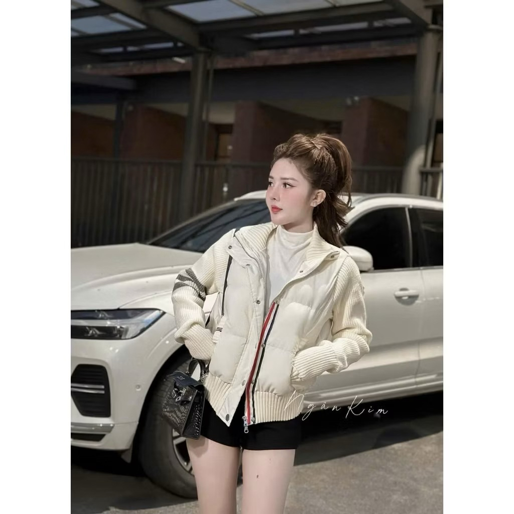 [Hàng QCCC L1] Áo Khoác Phao Thom Mix Ống Tay Len-MOXIE BOUTIQUE-