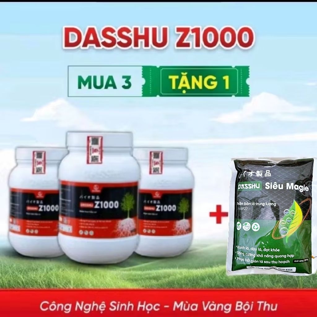 Combo 3 hũ Dasshu Z1000 (hũ 1kg) tặng 1 gói siêu magie kẽm 500g. giúp cây bung rễ mạnh, đi đọt nhanh