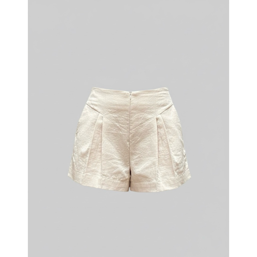 Quần sóc nữ cạp cao xếp ly SLINEN, chất vải Lien bột Premium- Embimay.