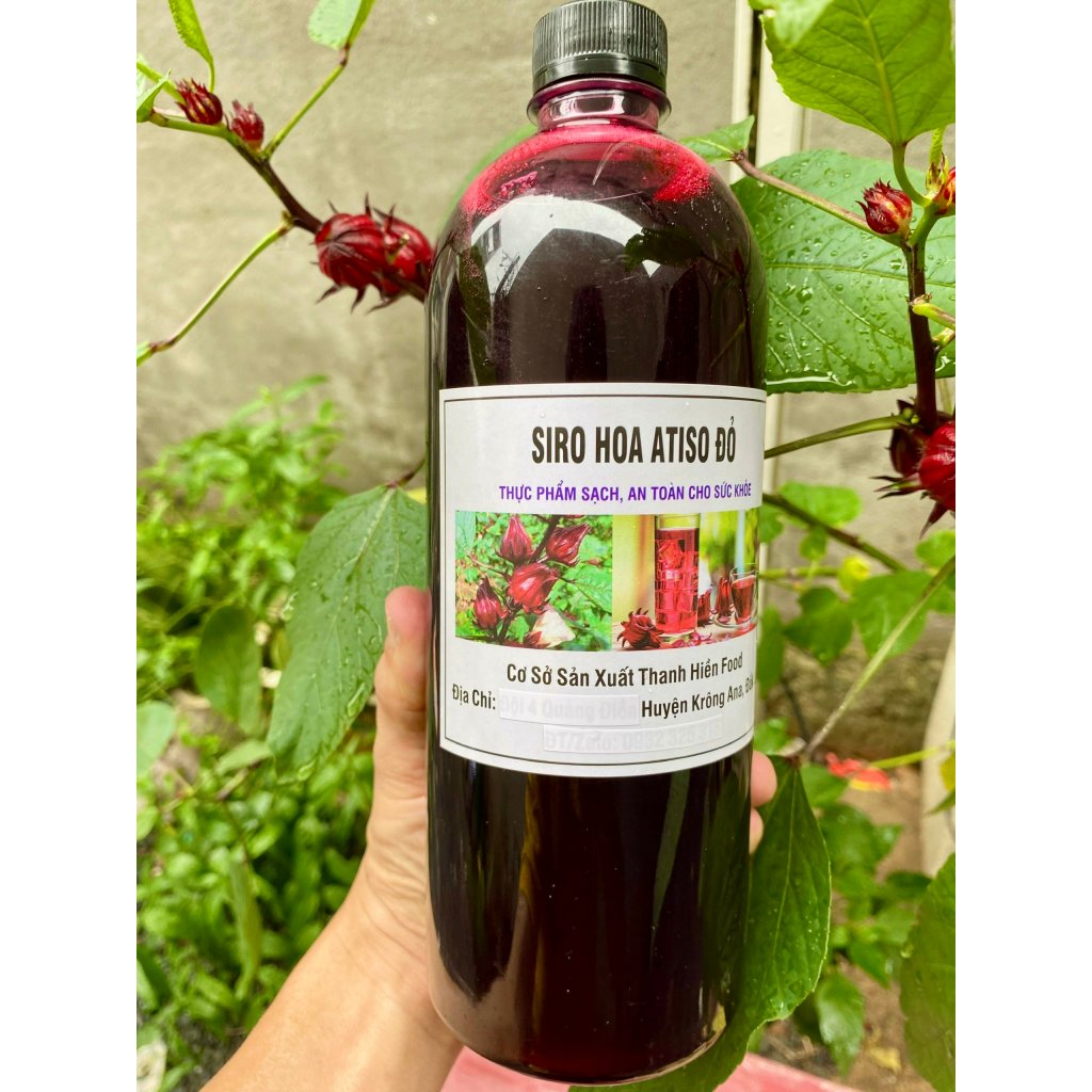 Siro hoa Atiso đỏ 1 lít ( không kèm hoa), 1 lít nước cốt Hoa Atiso đỏ ngâm đường phèn.