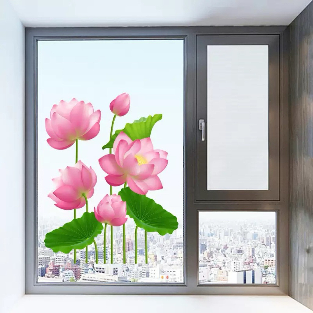 decal hoa sen dán cửa kính,nhiều mẫu đẹp ,in hai mặt( có sẵn keo dán)