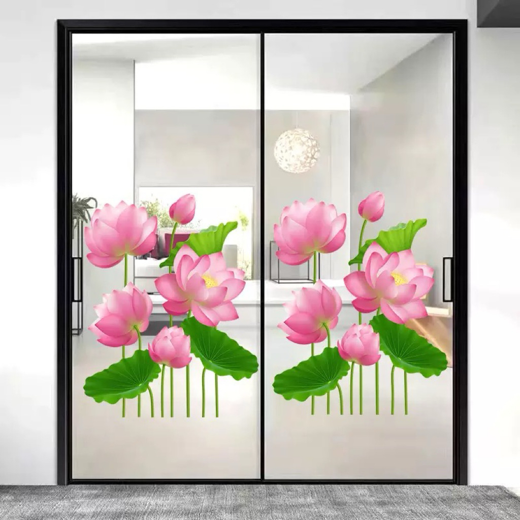 decal hoa sen hồng dán cửa kính (loại có keo)