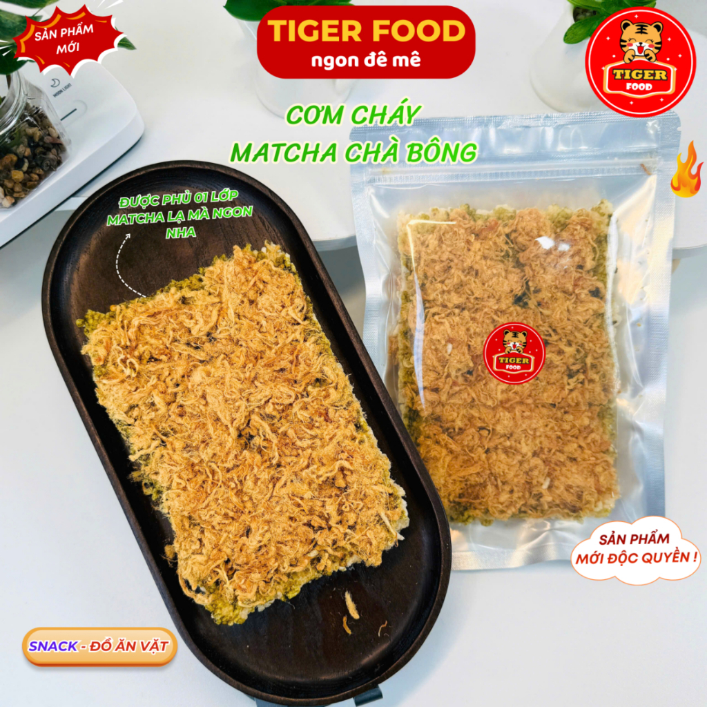 Cơm Cháy Chà Bông Matcha TIGER FOOD Cơm Cháy Siêu Chà Bông Vị Matcha - Vị Phô Mai Béo - Đồ Ăn Vặt Sn