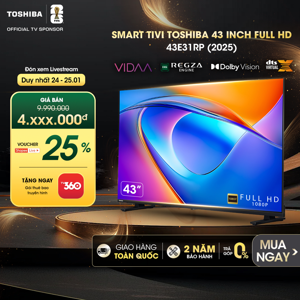 Smart Tivi Toshiba 43 inch Full HD 43E31RP, Giao Hàng Toàn Quốc, Bảo Hành 24 Tháng