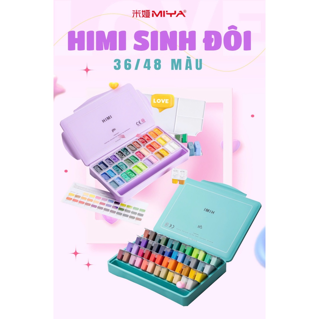 MÀU GOUACHE HIMI ĐÔI - HIMI JELLY GOUACHE TWIN SPLIT CUP 36/48 MÀU 12ML DÙNG VẼ MINH HỌA, TRANH PHON