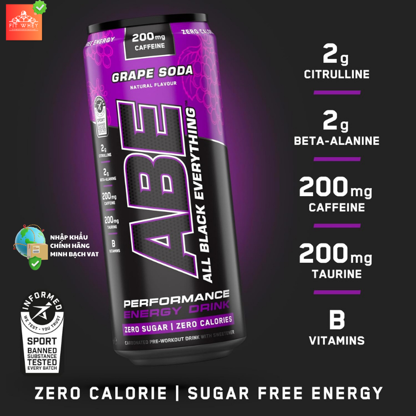 Applied Nutrition ABE Energy + Performance 330ml vị Grape Soda - chính hãng Anh Quốc