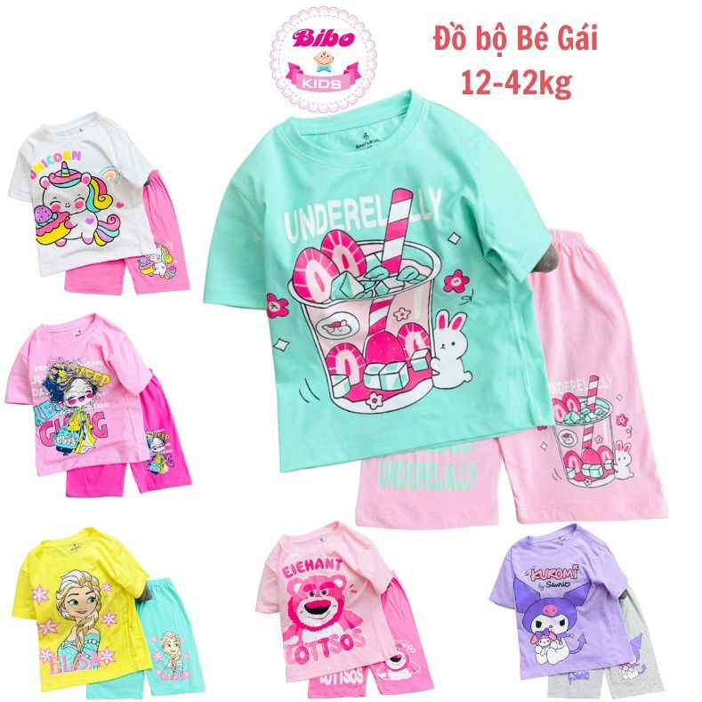 [12-42kg]Đồ bộ bé gái quần lửng in hình siêu cute dễ thương HOT TREND gấu dâu,ELSA, chất thun cotton mềm mịn mát