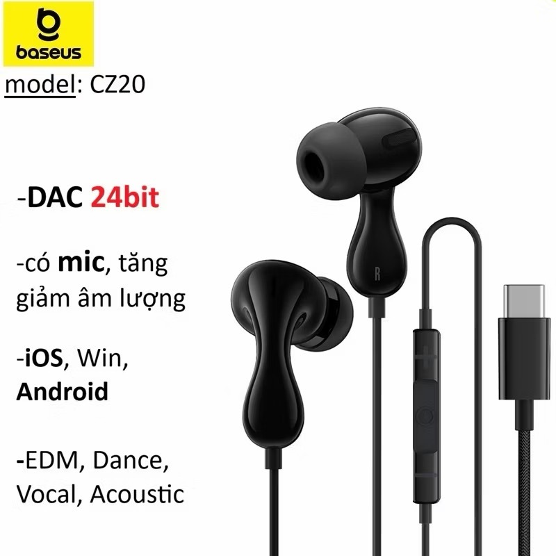 Tai nghe Type C Baseus CZ20 DAC 24bit có mic -Bảo Hành 3 tháng