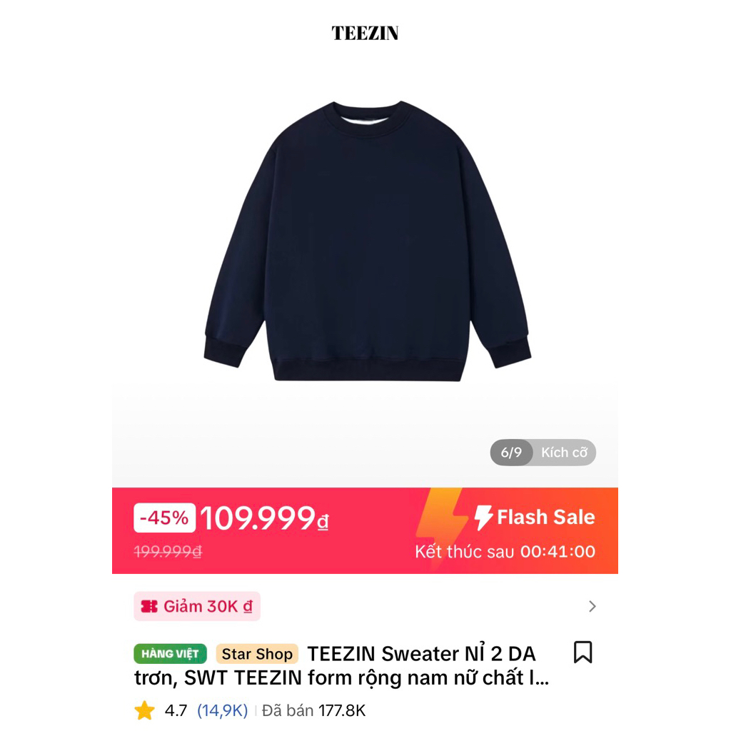 áo sweater nỉ màu xanh navy( mặc 1L)