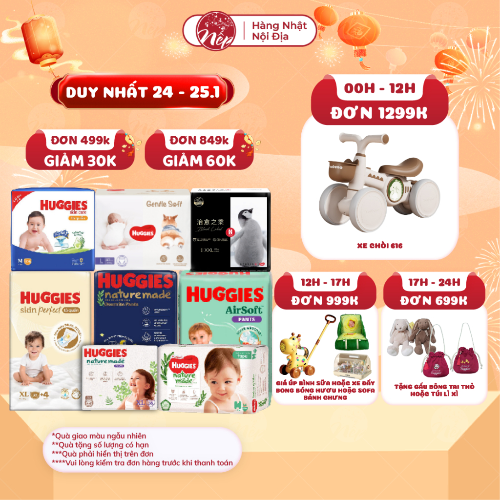 [DK] [TỔNG] Bỉm/tã dán/quần Huggies Platinum Nature Made Size NB60/S82/M64/L54/XL44/XXL26 - nepshop1