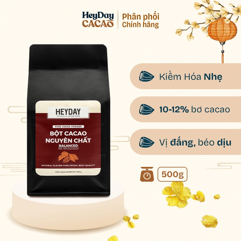 Bột cacao nguyên chất 100% không đường - 10%-12% bơ cacao - Dòng Balanced phổ thông [50g/225g/500g] - Heydaycacao