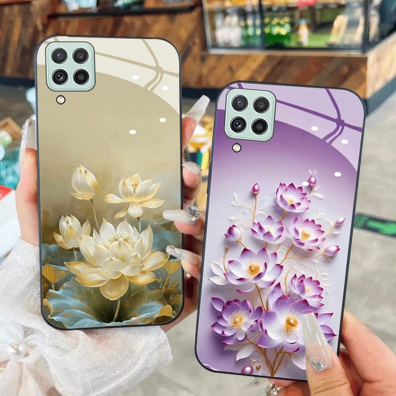 [ Ốp Samsung ] Ốp Lưng Kính Hoa Sen Điện Thoại Samsung A12 A22 M12 M32