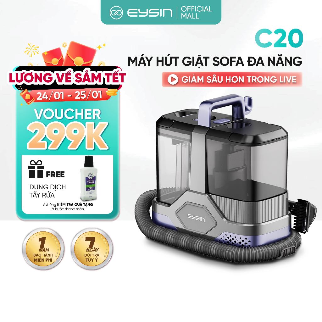 Máy làm sạch cầm tay EYSIN C20 lực hút mạnh 20000PA đa năng hút ướt và khô, tự làm sạch, khử trùng g