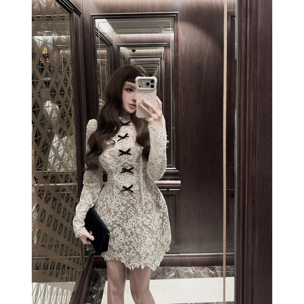 Váy Đầm Ren Cổ Tròn Tay Bồng Dáng Ngắn MPB Zinna