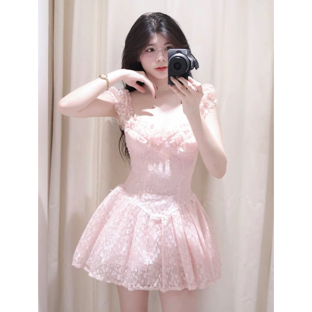 [BÈO BÉO BIGSIZE ] VÁY REN HOA NHÍ ÁNH NHŨ DÁNG NGẮN XOÈ TẦNG BỒNG TAY BO FORM BIGSIZE 60-90KG | BigBuy360 - bigbuy360.vn