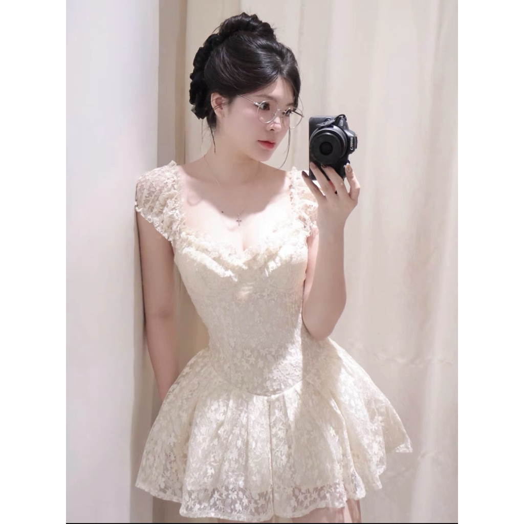 [BÈO BÉO BIGSIZE ] VÁY REN HOA NHÍ ÁNH NHŨ DÁNG NGẮN XOÈ TẦNG BỒNG TAY BO FORM BIGSIZE 60-90KG | BigBuy360 - bigbuy360.vn