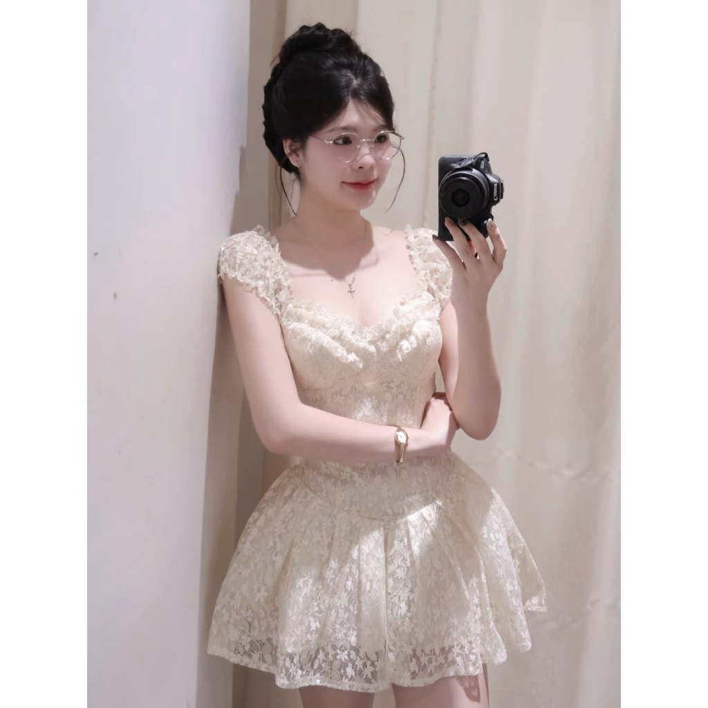 [BÈO BÉO BIGSIZE ] VÁY REN HOA NHÍ ÁNH NHŨ DÁNG NGẮN XOÈ TẦNG BỒNG TAY BO FORM BIGSIZE 60-90KG | BigBuy360 - bigbuy360.vn