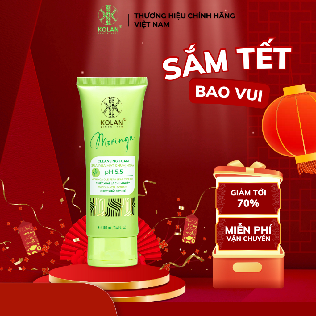 Sữa Rửa Mặt KOLAN 100ml, Sạch Sâu, Dưỡng Ẩm, Ngừa Mụn, Chiết Xuất Chùm Ngây - Mẫu Mới
