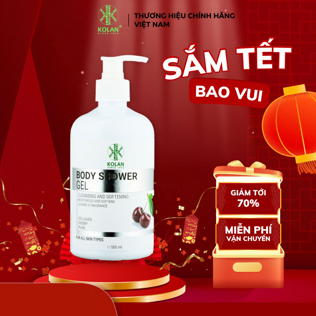 Sữa Tắm KOLAN 500ml, Chiết Xuất Cherry, Làm Sạch Da, Dưỡng Ẩm, Lưu Hương Lâu