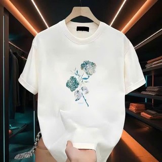 Mùa Hè Thoải Mái Thời Trang Màu Xanh Hoa Hồng In Họa Tiết Áo Thun NAM Nữ Tay Ngắn Nam Oversize Rời Cổ Tròn