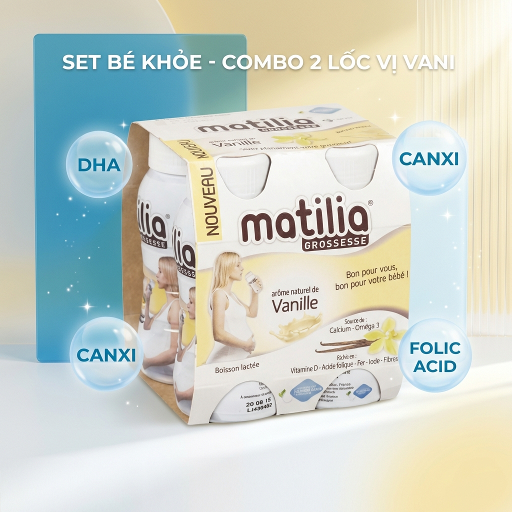 [Set Bé khoẻ 2 lốc vị vani] Sữa Bầu Matilia Grossesse Pháp Vị Vani - Dinh Dưỡng Vào Con Không Vào Mẹ